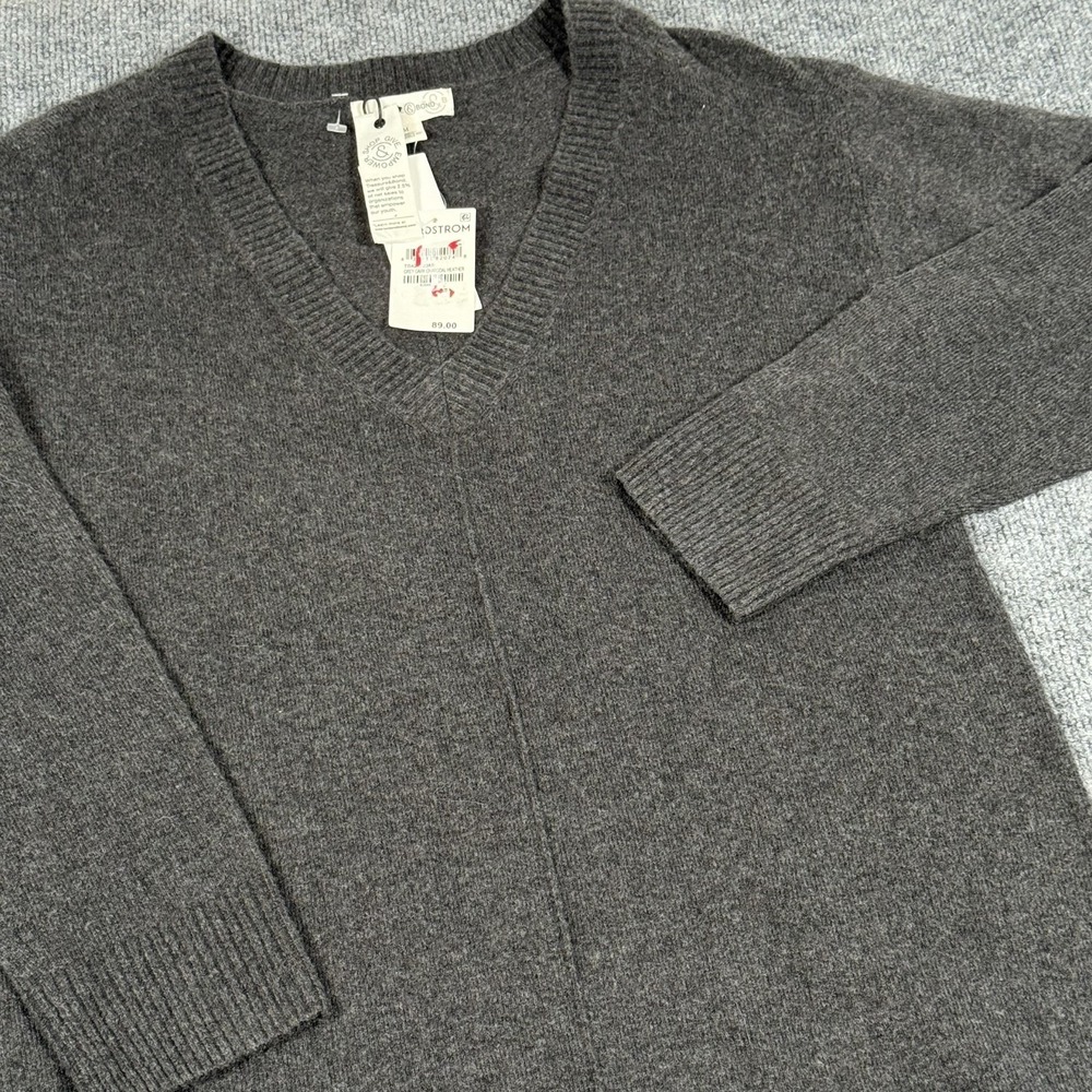 Sweater Dress Womens Medium Gray V Neck Wool Blend Knit Pullover Minimalist New
